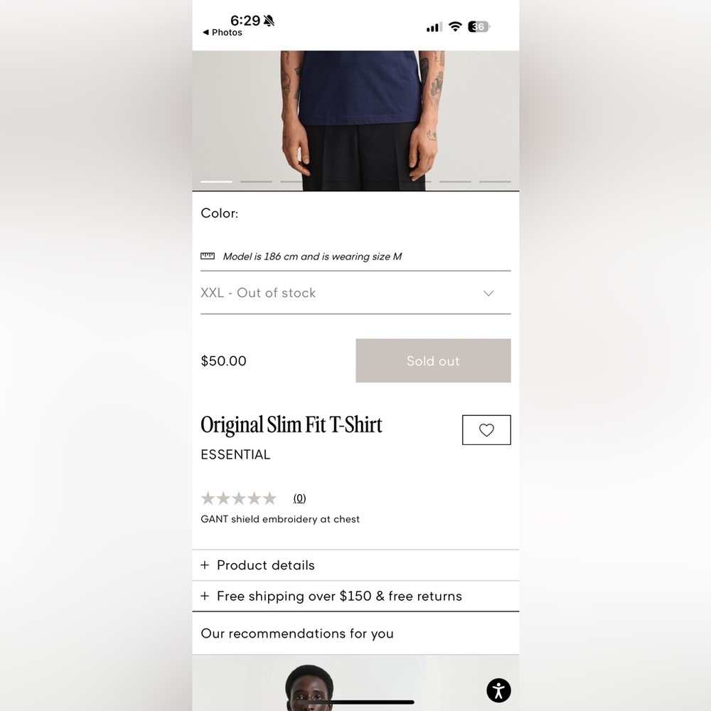 GANT Men's Navy Blue T-Shirt 3XL Excellent condition men's tee - Picture 2 of 8